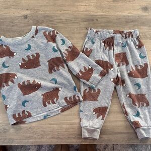 Carter's Gray Pajama Set with Brown Bear & Teal Moon Print